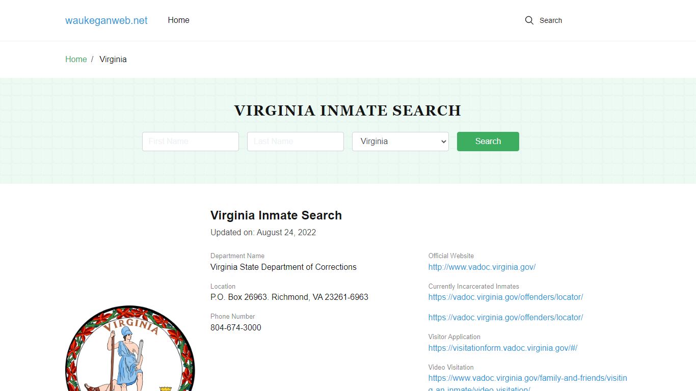 Virginia Inmate Search – Virginia State Department of Corrections ...